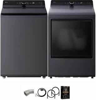 LG Matte Black Mega Capacity Top Load Washer and Dryer Pair with TurboWash Technology SmartThinQ WiFi Connectivity Steam Dry Sensor Dry Dryer Vent Power Cable and 12 Month CPS Protection Plan (Black)