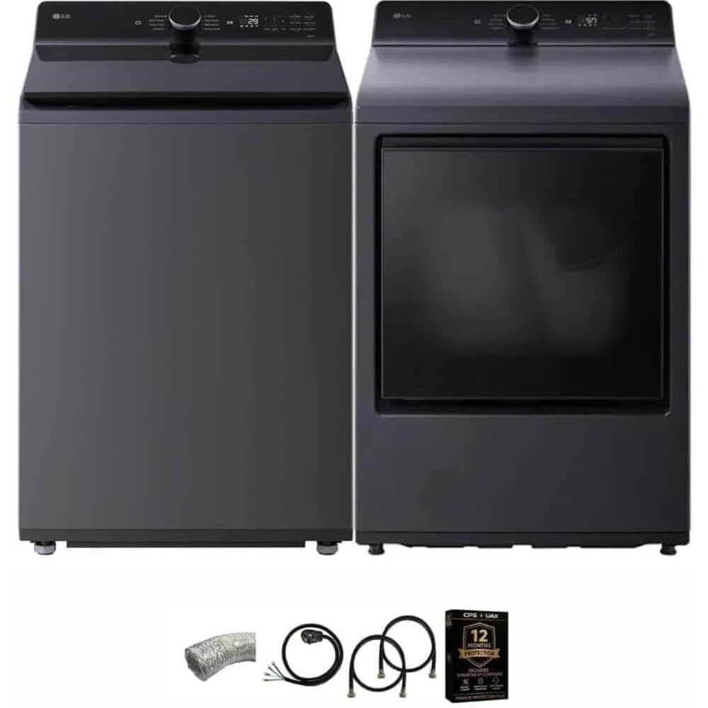 LG Matte Black Mega Capacity Top Load Washer and Dryer Pair with TurboWash Techn
