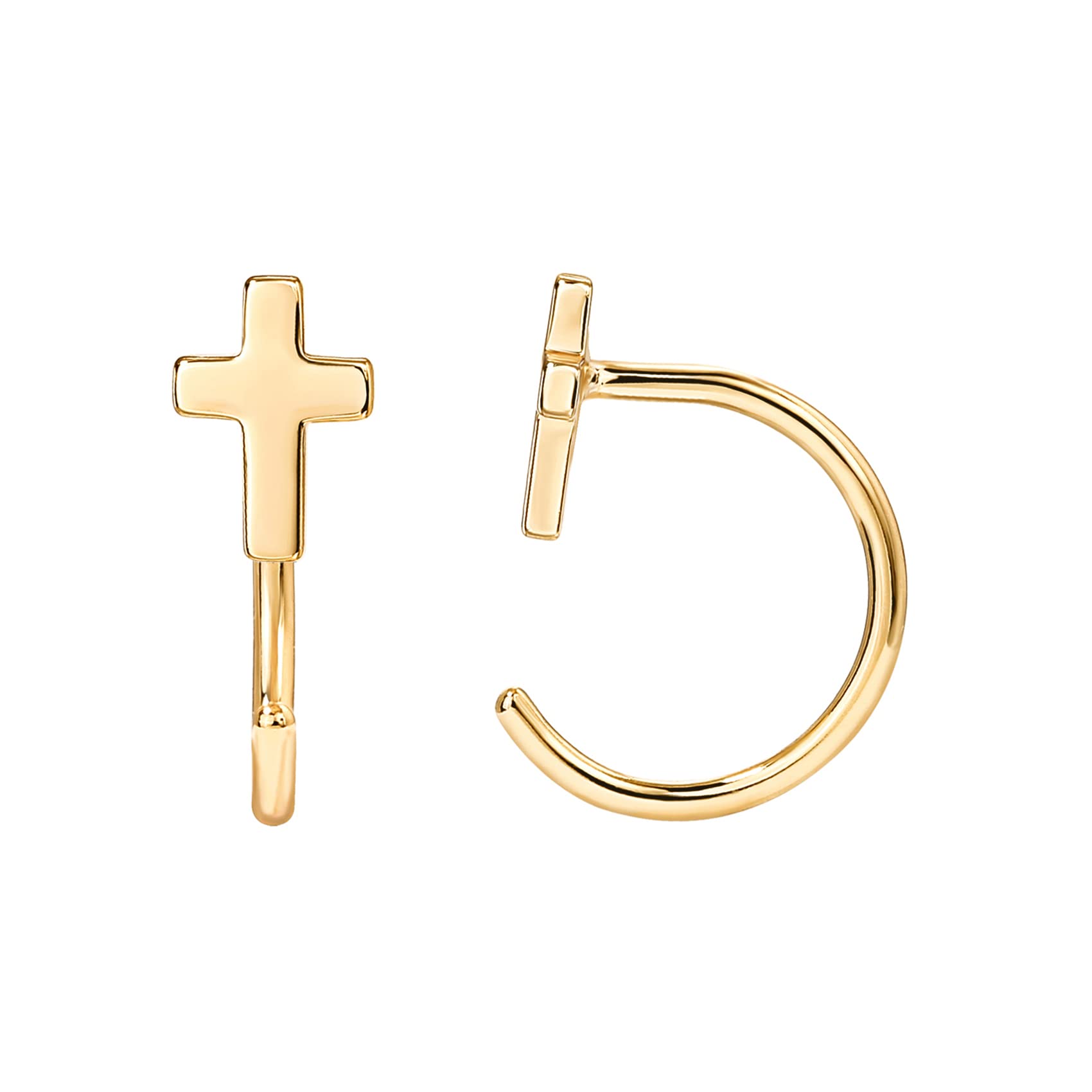 PAVOI Minimalist Cross Huggie Earrings, Yellow Gold, Size 9.5 Millimeters
