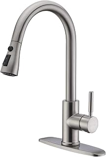 WEWE High-Arc Pull-Down Kitchen Faucet, Brushed Nickel, 3-Mode Sprayer | Soft Silicone Nozzles, Easy to Rub Clean, 360° Swivel, 20-Inch Pull-Down Reach, SUS 304, 1- or 3-Hole Fit, Ceramic Cartridge