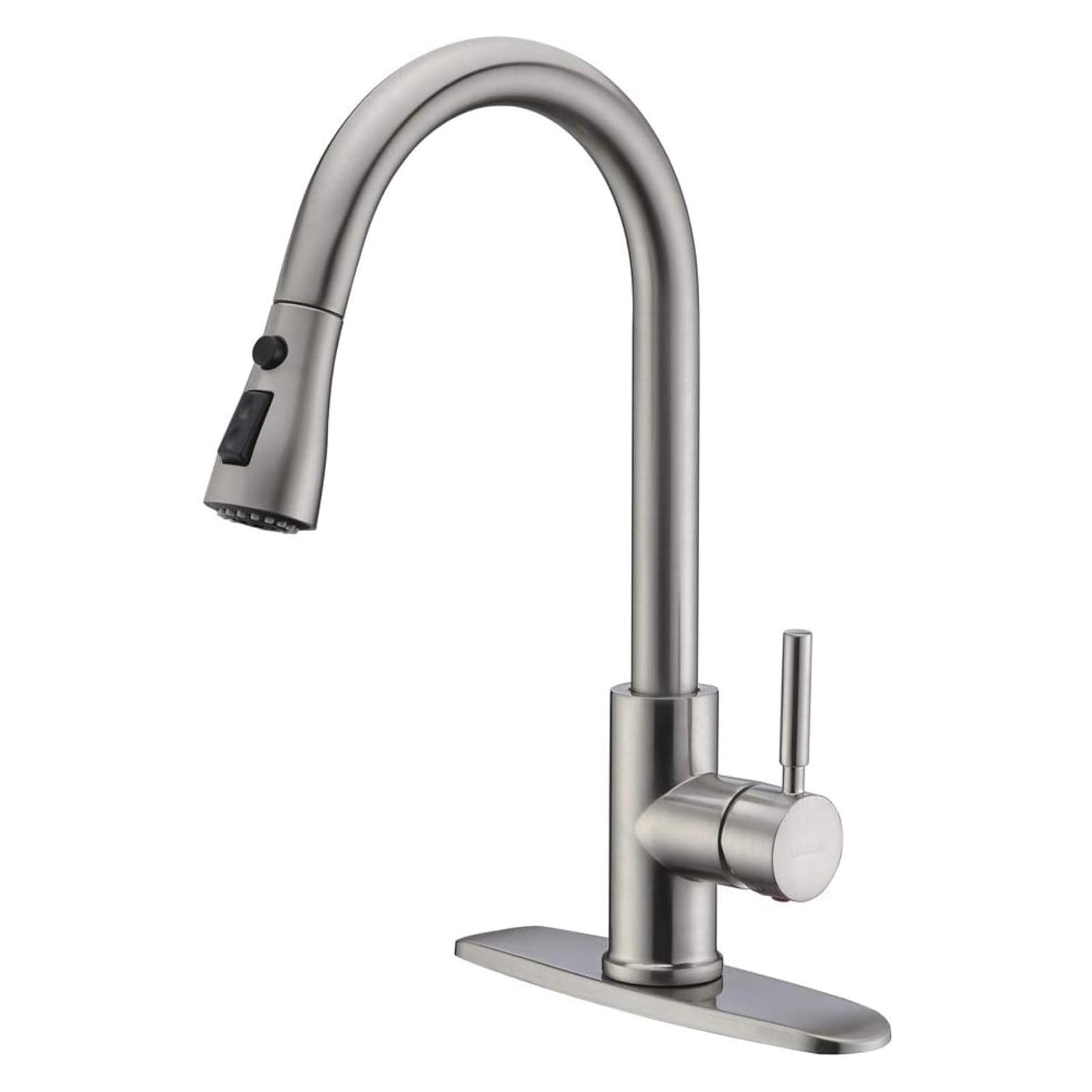 WEWE High-Arc Pull-Down Kitchen Faucet, Brushed Nickel, 3-Mode Sprayer | Soft Si