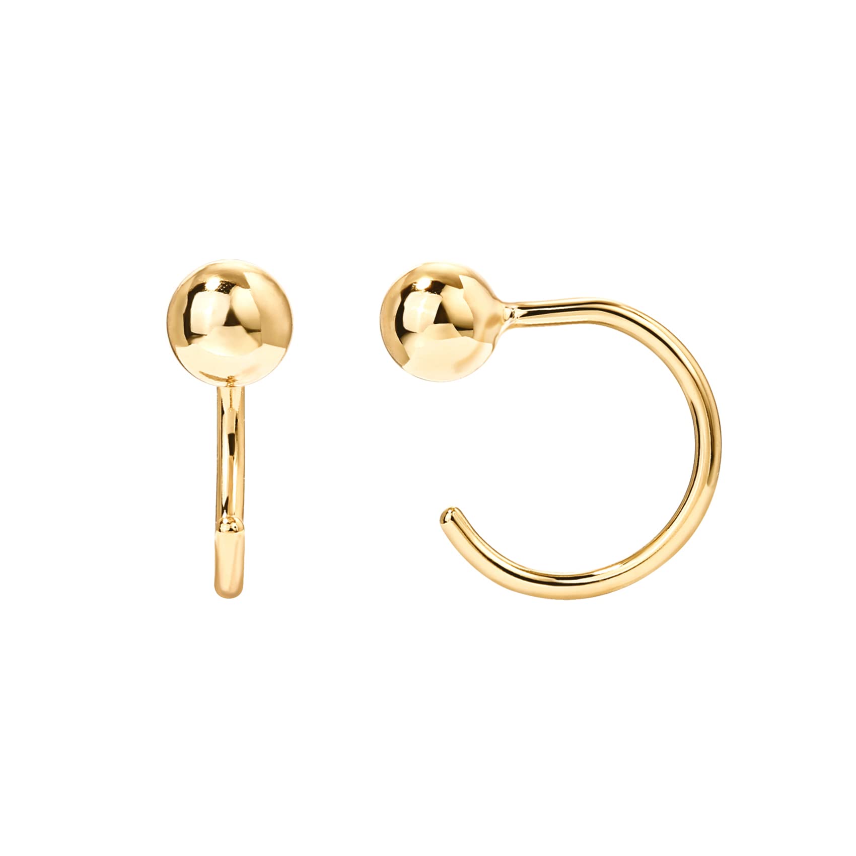 PAVOI Small Half Hoop Earrings, 14K Gold Plated Backless Earrings for Women