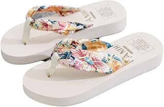 Women Wedge Flip Flops 3D Flower Satin Strap Anti Slip Wedge Heel Casual Beach Sandals