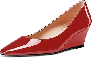 Aachcol Women's Square Pointed Pumps Wedge Esparto Mid Heel Slip-on Dress Shoes Office 5 CM