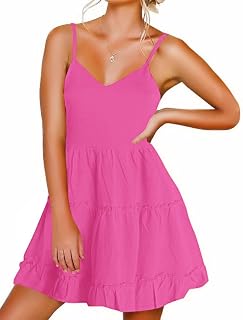 FANCYINN Women's V-Neck Dresses with Straps Sleeveless Floral Sleeveless Ruffle Dress