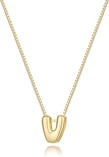 14K Gold Plated Bubble Letter Necklace, Tarnish Free and Waterproof Dainty Initial Necklace for Women, Trendy Personalized Gold Jewelry Gift for Her