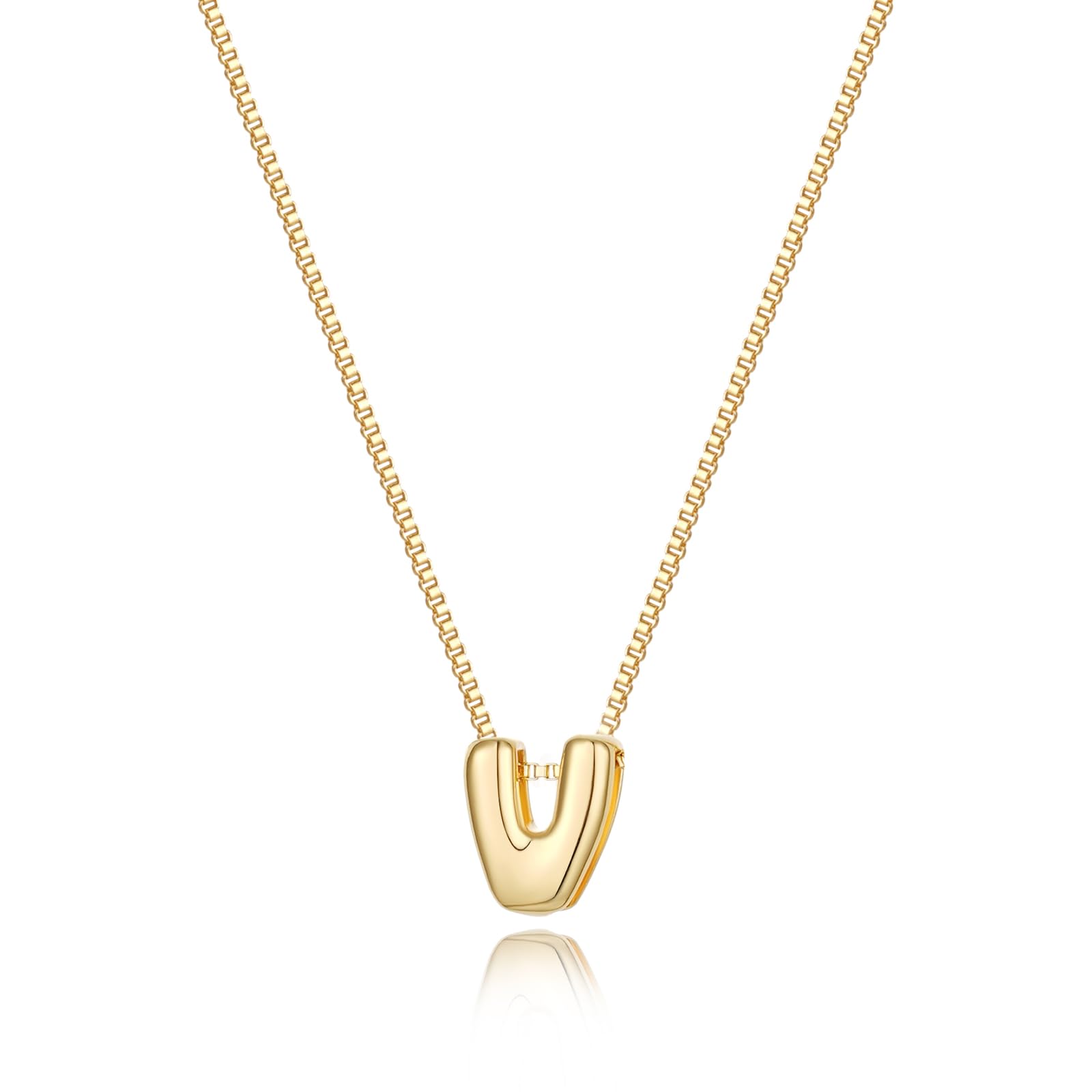 14K Gold Plated Bubble Letter Necklace, Tarnish Free and Waterproof Dainty Initi