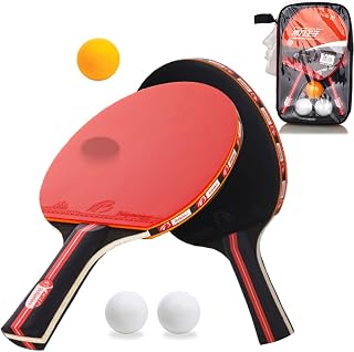 Table Tennis Bats and Balls Set, Amaza Ping Pong Set with 2 Table Tennis Racket + 3 * 3-Star Balls, Ping Pong Bats with Double-Sided Premium Rubber + 7-Ply Poplar Wood Blade (Compact Storage Bag)