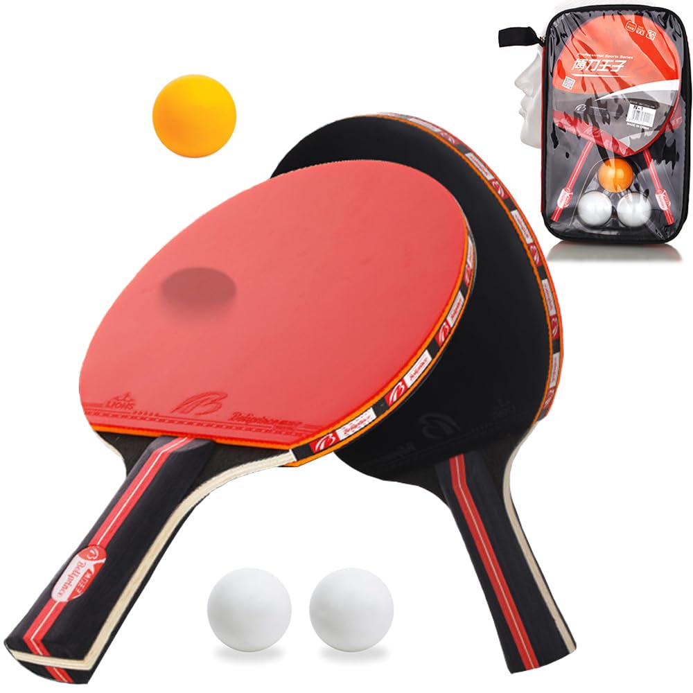 Table Tennis Bats and Balls Set, Amaza Ping Pong Set with 2 Table Tennis Racket 