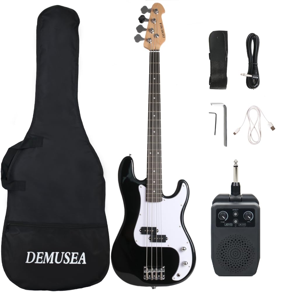 Full size 4strings electric p bass guitar kit package black color with 5W portab