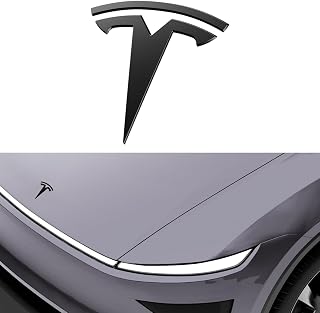 Spigen Front Emblem Hood Ornament for Tesla Model Y Juniper &amp; Model Y L | Only Standard, Premium &amp; Performance | Car Wash Safe, Ultra-Strong Adhesion Logo - Black