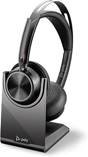 POLY Voyager Focus 2 USB-C-C Headset USB-C/A Adapter Charging Stand Customer Special 1- Active Noise Canceling (ANC) - Connect PC/Mac/Mobile via Bluetooth - Black