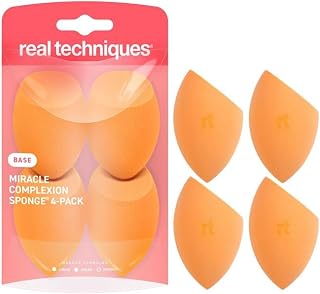 Real Techniques Miracle Complexion Sponge, 4 Pack, Makeup Blending Sponges | Makeup sponges for foundation, 3-point design, foundation applicator, latex-free beauty sponge