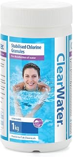 Clearwater Fast Dissolving Chlorine Granules Hot Tub & Pool 1kg | Kills Bacteria, Rapid Disinfection, Stabilised Formula, Free Active Chlorine, Easy Dosage Guide