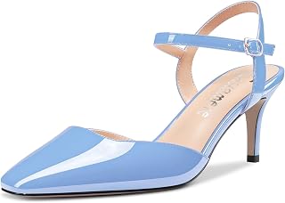 Castamere Women's Stiletto Mid Heel Square Toe Pumps Ankle Straps Slingback Wedding Office Dress 6.5 CM Heels