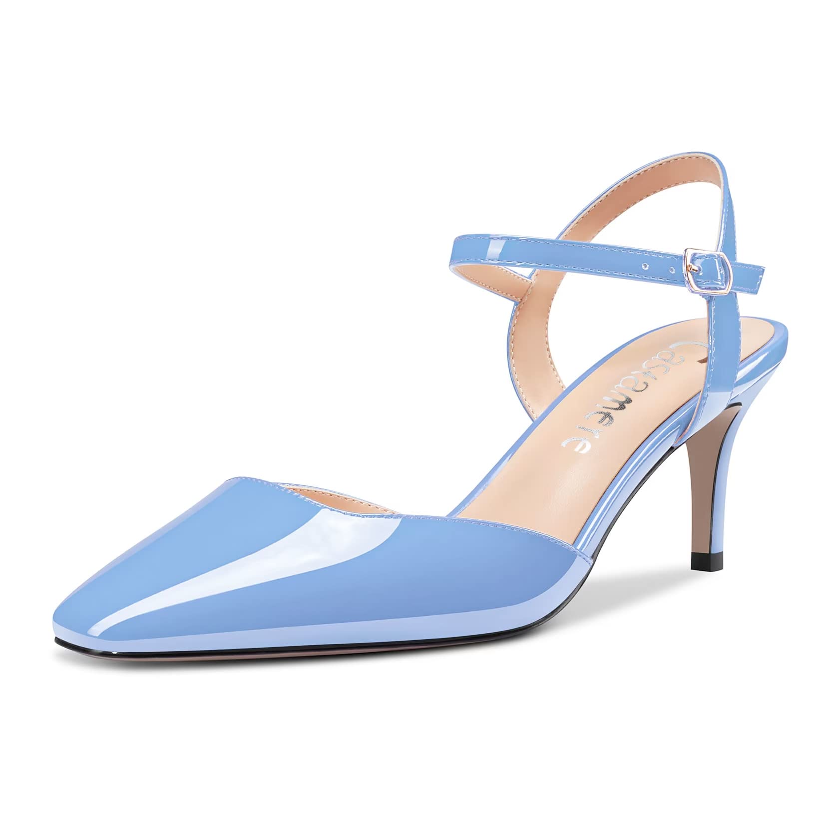 Castamere Women's Stiletto Mid Heel Square Toe Pumps Ankle Straps Slingback Wedd