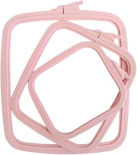 Nurge Square Embroidery Hoop - Plastic Cross Stitch Frame for Needlepoint & Embroidery - Adjustable Craft Hoop - Pink - Set of 3