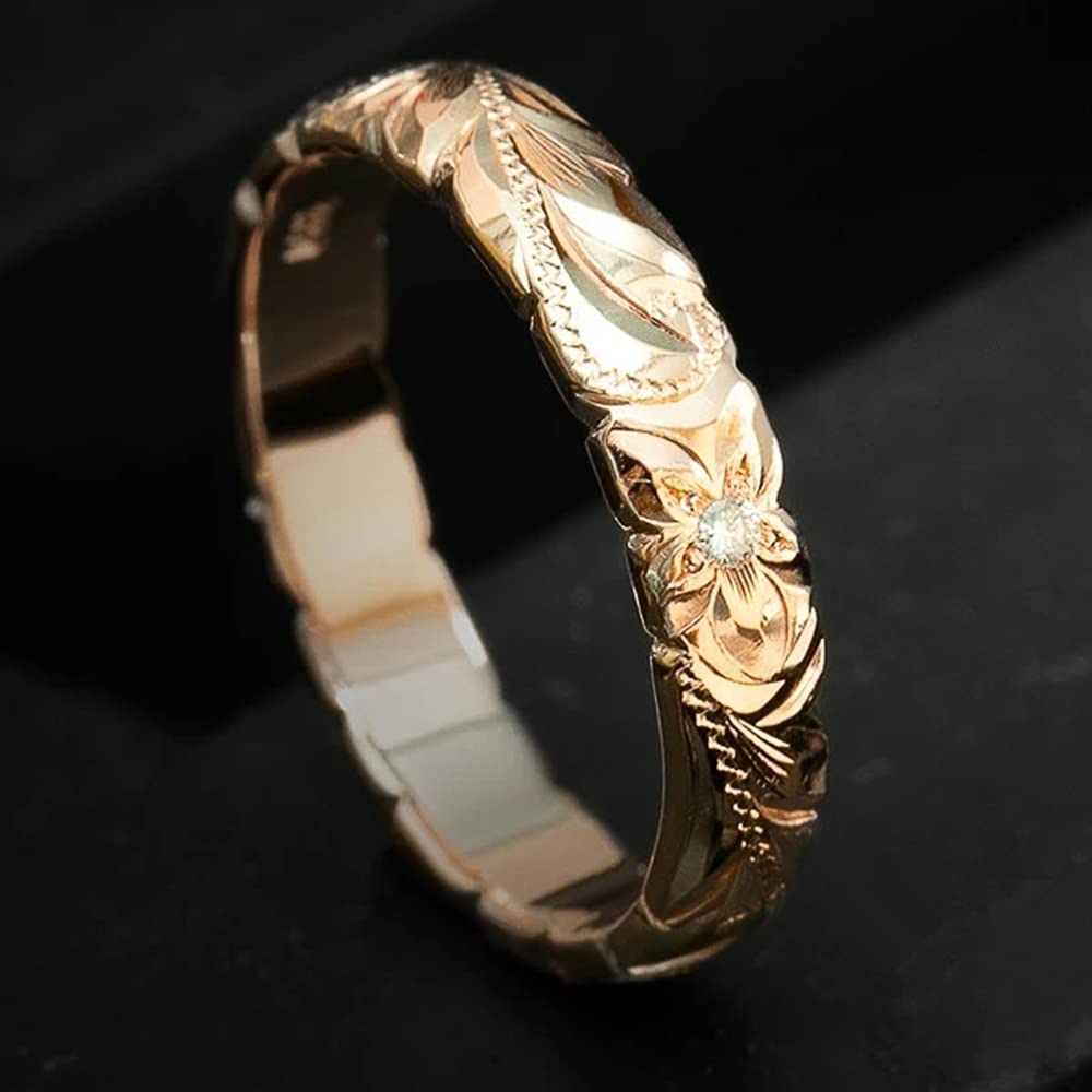 Subtle Daily Metallic Style Women's Ring Engraved Flower Design Finger Accessory