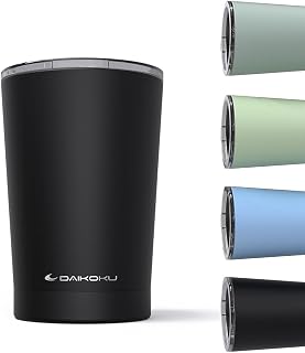 Daikoku Insulated Coffee Tumbler 330ml Stainless Steel | Travel Mug with Airtight Lid BPA Free | Double Wall Insulated Portable Thermos Keeps Drinks Cold 12h and Hot 5h | Black