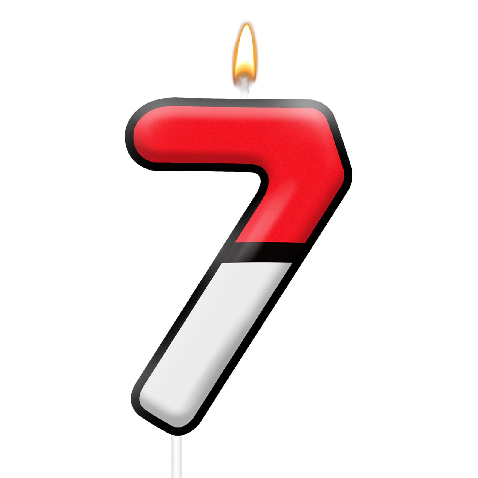 Number 7 Cartoon Candle Red and White Birthday Cake Candle Numeral for Animated 
