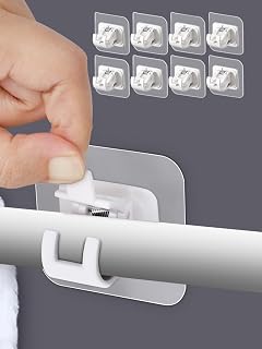 8 Pack Self Adhesive Curtain Rod Hooks - No Drill Hanger for Poles 0.78-1.57 Inches, Adjustable Nailless Holder (White)