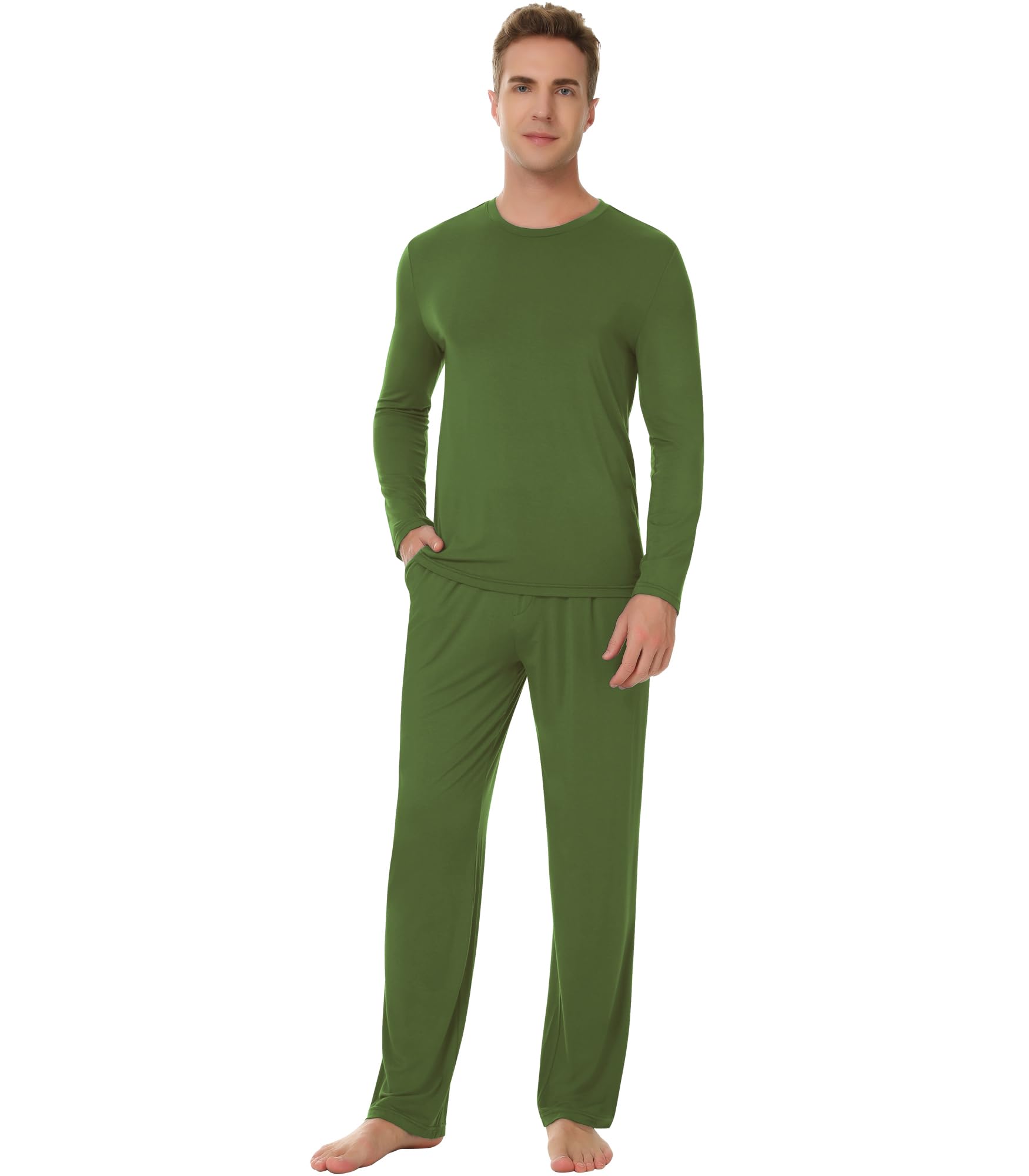 NACHILA Bamboo Viscose Pajamas for Men Long Sleeve PJs Pants with Pockets