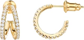PAVOI 14K Gold Plated Split Huggie Hoop Earrings for Women, Hoop Earrings