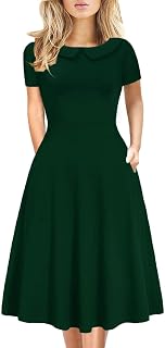 Elegant Vintage Dress for Women Casual Floral Print Work Party Peter Pan Collar A-Line Dress with Pockets DJ978