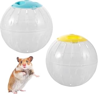 2PCS 5.7 Inch Hamster Exercise Ball Transparent Running Ball for Dwarf Hamsters Run-About Fitness Wheels Toys Small Pet Playball Supplies Cage Accessories (Blue+Yellow)