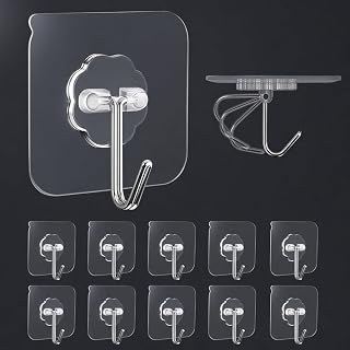 10 Pack Adhesive Wall Hooks for Hanging Heavy Duty Towel Coat Hooks Waterproof Transparent Hook for Bathroom Shower Kitchen Keys Door Outdoor Home Improvement Utility Hook