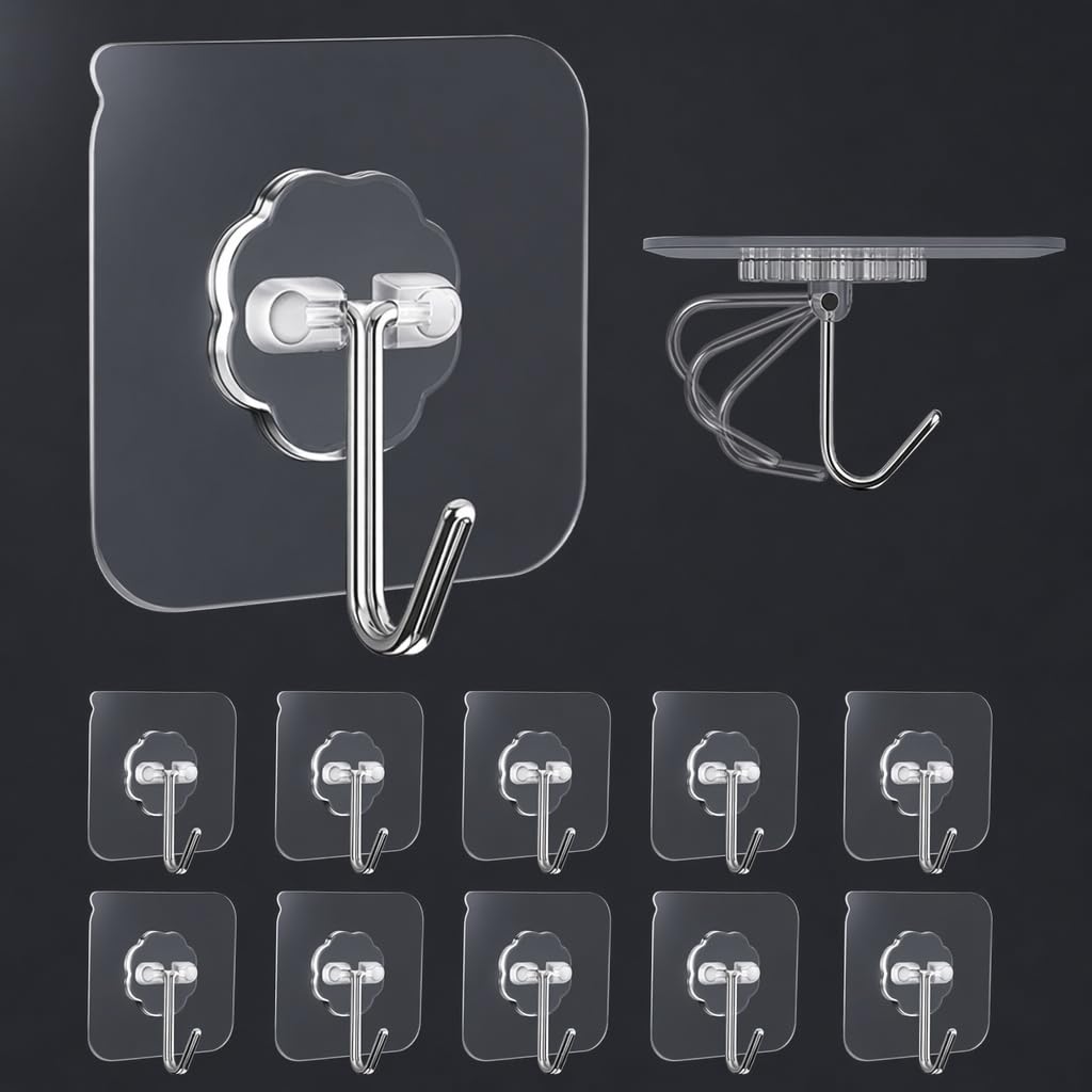 10 Pack Adhesive Wall Hooks for Hanging Heavy Duty Towel Coat Hooks Waterproof T