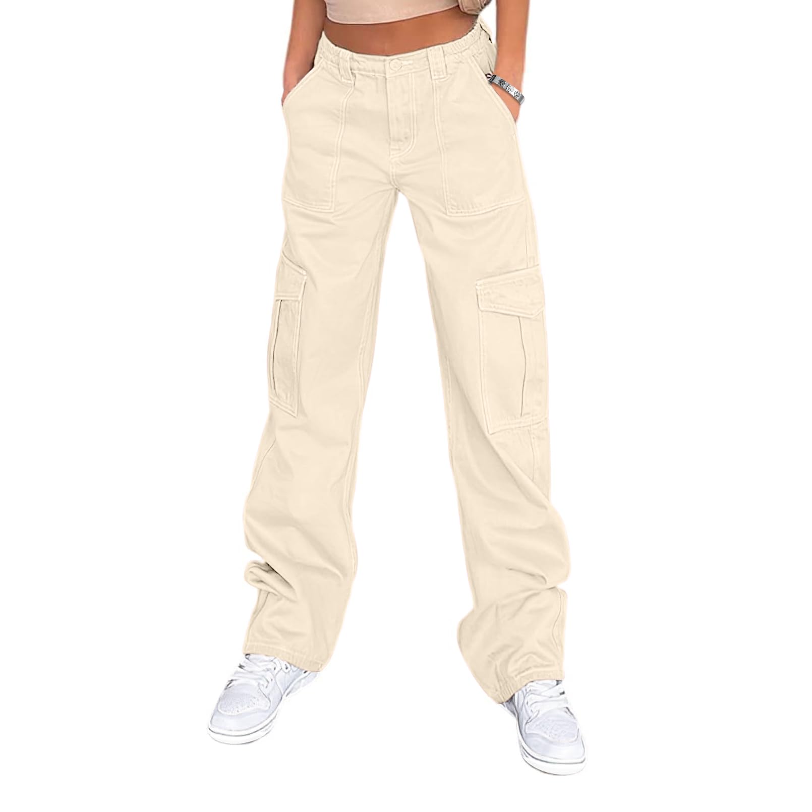 Lepunuo Cargo Pants for Women High Waisted Casual Pants Baggy Stretchy Wide Leg 