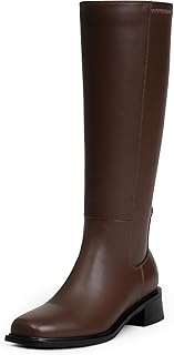 QIY Knee High Boots for Women Low Heel Flat Tall Boots