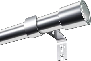 Venwemong Extendable Curtain Pole,Fittings Set Window Pole Adjustable Single Curtain Rod Heavy Duty with Cap Finials(Silver,84-290 cm/33-114 in)