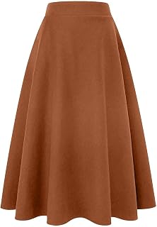IDEALSANXUN Womens Plaid Wool Skirts Elastic Waist A-Line Pleated Tartan Long Skirts
