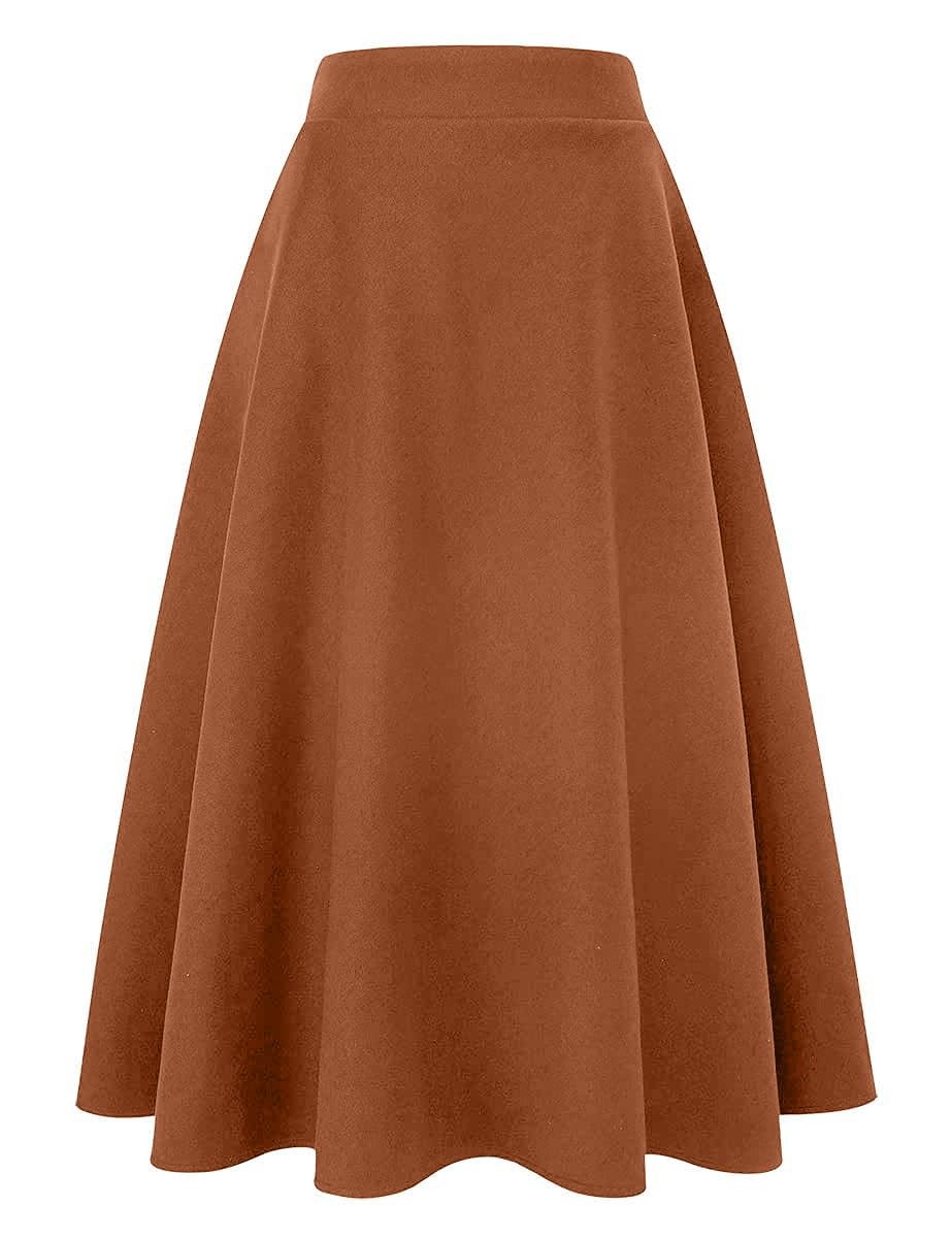 IDEALSANXUN Womens Plaid Wool Skirts Elastic Waist A-Line Pleated Tartan Long Sk