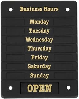 Beaumont Adjustable Opening Hours Display Sign with Suction Pads DL226 | Gold lettering details all seven days with slots for open and close times; easily updates to suit changing business hours