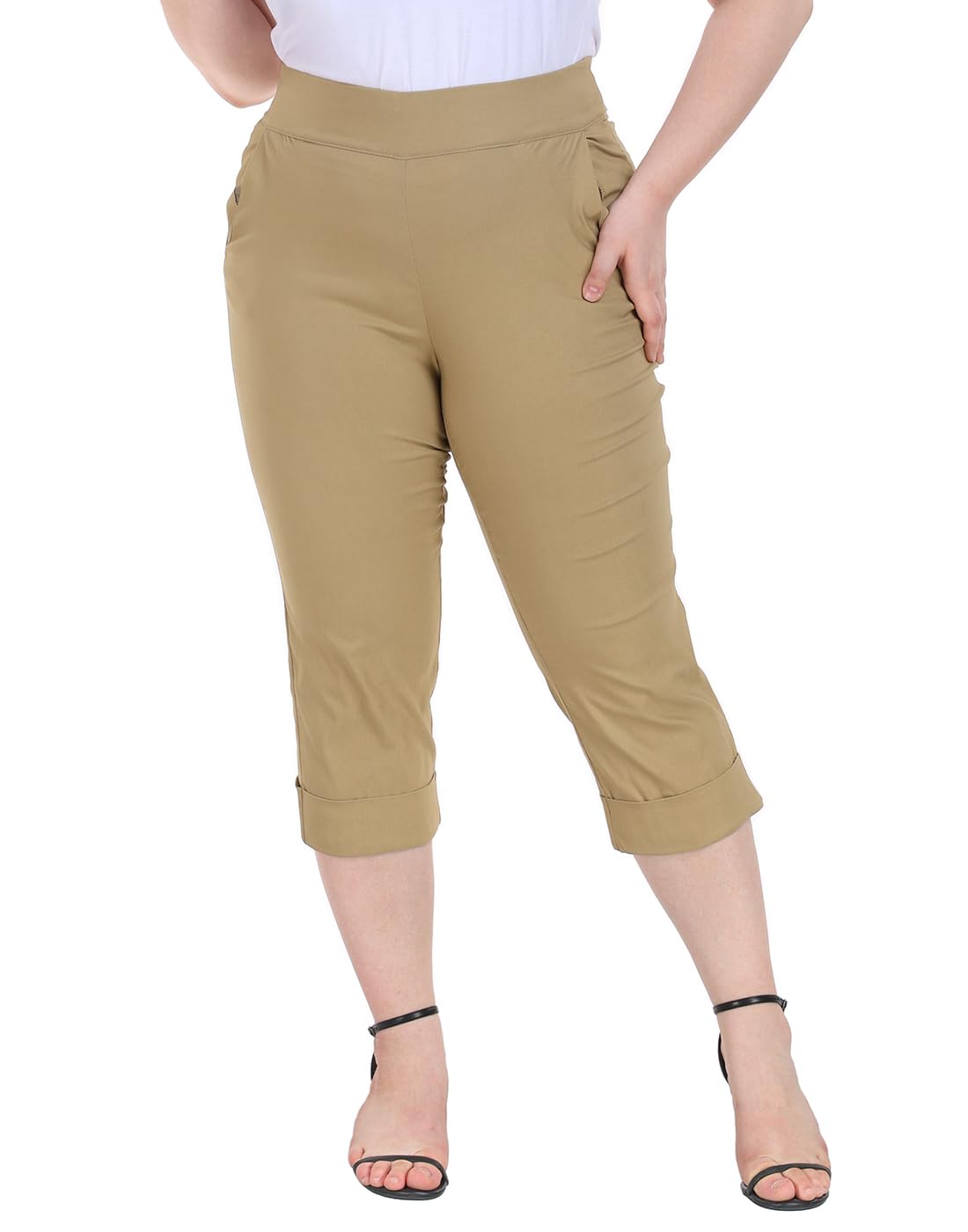 HDE Women's Plus Size Pull-On Capris