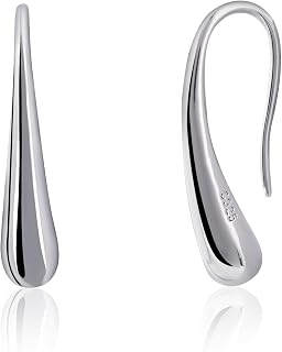 Weviway S925 Sterling Silver Teardrop Pull-Through Earrings, Dangle Drop Design, Handmade Women's Threader Jewellery