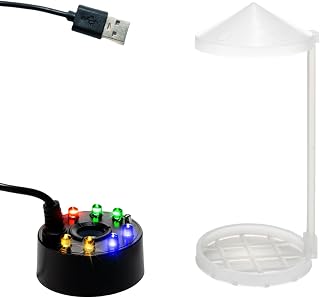 USB Mist Maker Fogger with 8 LED Lights & Splash Guard Ultrasonic Air Humidifier for Water Fountain Fish Tank Vase Holiday Halloween Ambience & Camping Use with Power Bank Support