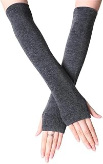 Women Winter Knitted Stretch Fingerless Gloves Punk Striped