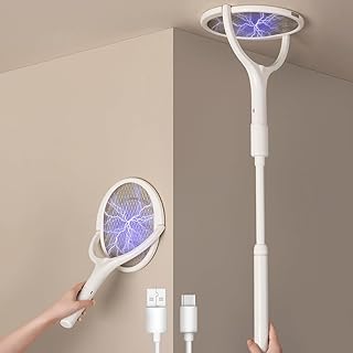 GeckoMan Electric Racket Insects Racket Mosquito Electric Fly | Telescopic Extension Rotating Head USB C Rechargeable Electric Mosquito Swatter for Insect