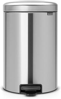 Brabantia NewIcon Pedal Bin 20L (Matt Steel FPP) Soft-Closure Rubbish Bin with Removable Inner Bucket + Free Bin Bags