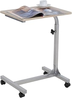 MEUBLE COSY Tavolino da Letto con 4 Ruote Comodino Altezza Regolabile Tavolo da caffè Carrello in Legno Metallo per Soggiorno Camera da Letto Ufficio