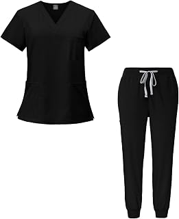 Medical Overalls Suit V-neck Short-sleeved Top with 3 Pockets Slim Pants Quick-drying Unisex DK05