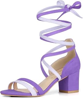 Allegra K Women's Open Toe Color Block Heel Lace Up Sandals