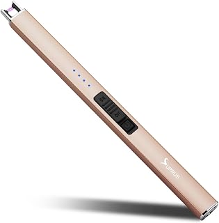 SUPRUS Electric Lighter Arc Windproof Flameless USB Rechargeable Lighter with Safety Lock for Candle BBQ Camping (Champagne Gold)