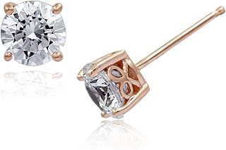 Amazon Essentials Yellow Gold Plated, Platinum or Rose Gold Plated Sterling Silver Infinite Elements Cubic Zirconia Stud Earrings | White, Blue, Green, or Pink Cubic Zirconia
