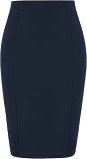 Kate Kasin Women's Elastic Waist Stretch Knee Length Plaid Bodycon Pencil Skirt