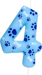 4th Birthday Candle Cake Topper Blue Dog Paw Print Cake Topper for Boys Girls Party Decorations Supplies